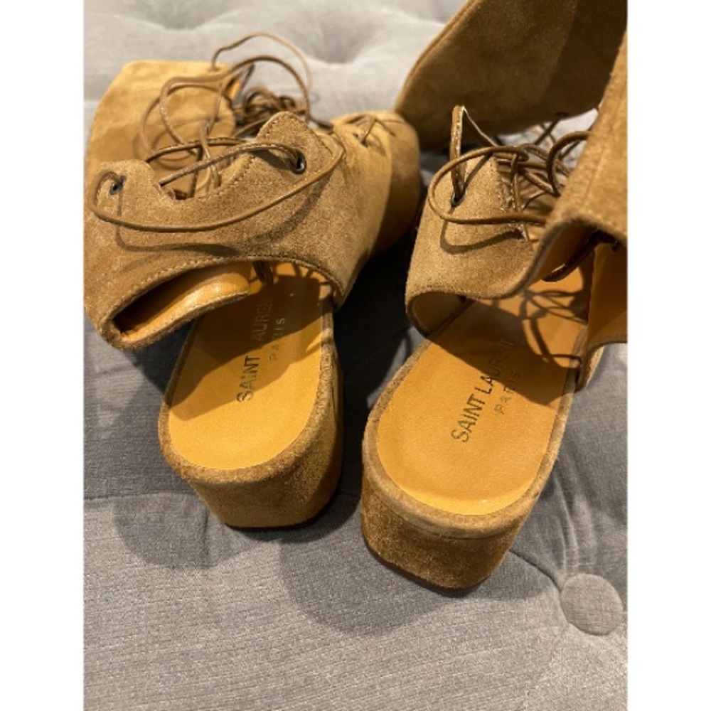 🛑SOLD🛑 SAINT LAURENT TAN SUEDE LEATHER BABIES GLADIATOR LACE UP KNEE HIGH - Picture 6 of 8